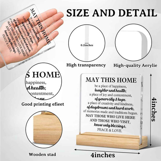 House Warming Gifts New Home, New Home Gift Ideas, Acrylic Desk Decor, May This Home Be a Place of Happiness Acrylic Plaques for Home Bedroom Bathroom Kitchen Office Table Decor 4x4 Inch