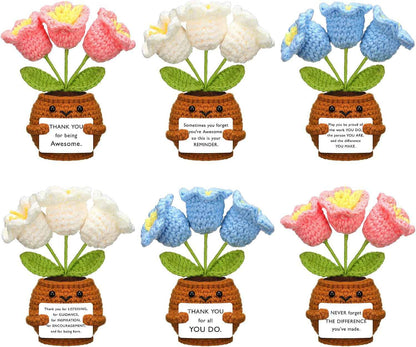 Wavwavw 6 Pcs Employee Appreciation Gifts Bulk Thank You Gifts for Team Coworkers Staff Positive Handmade Crochet Doll with Inspirational Card for Women Men Office EMS CNA(Lily of the Valley)