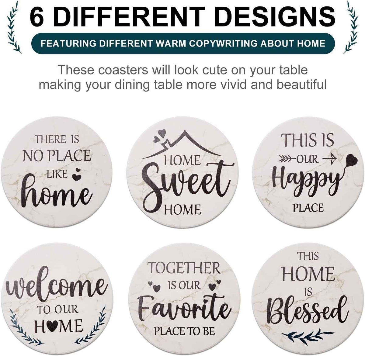 Farmhouse Ceramic Coasters with Holder, Set of 6