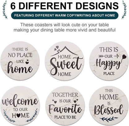 Farmhouse Ceramic Coasters with Holder, Set of 6
