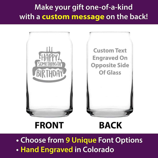Custom Somethingth Birthday Can Pint Glass for Personalized Bday Gifts | Bevvee Customizable personalized gift ideas for men & women getting older with a sense of humor - Made.
