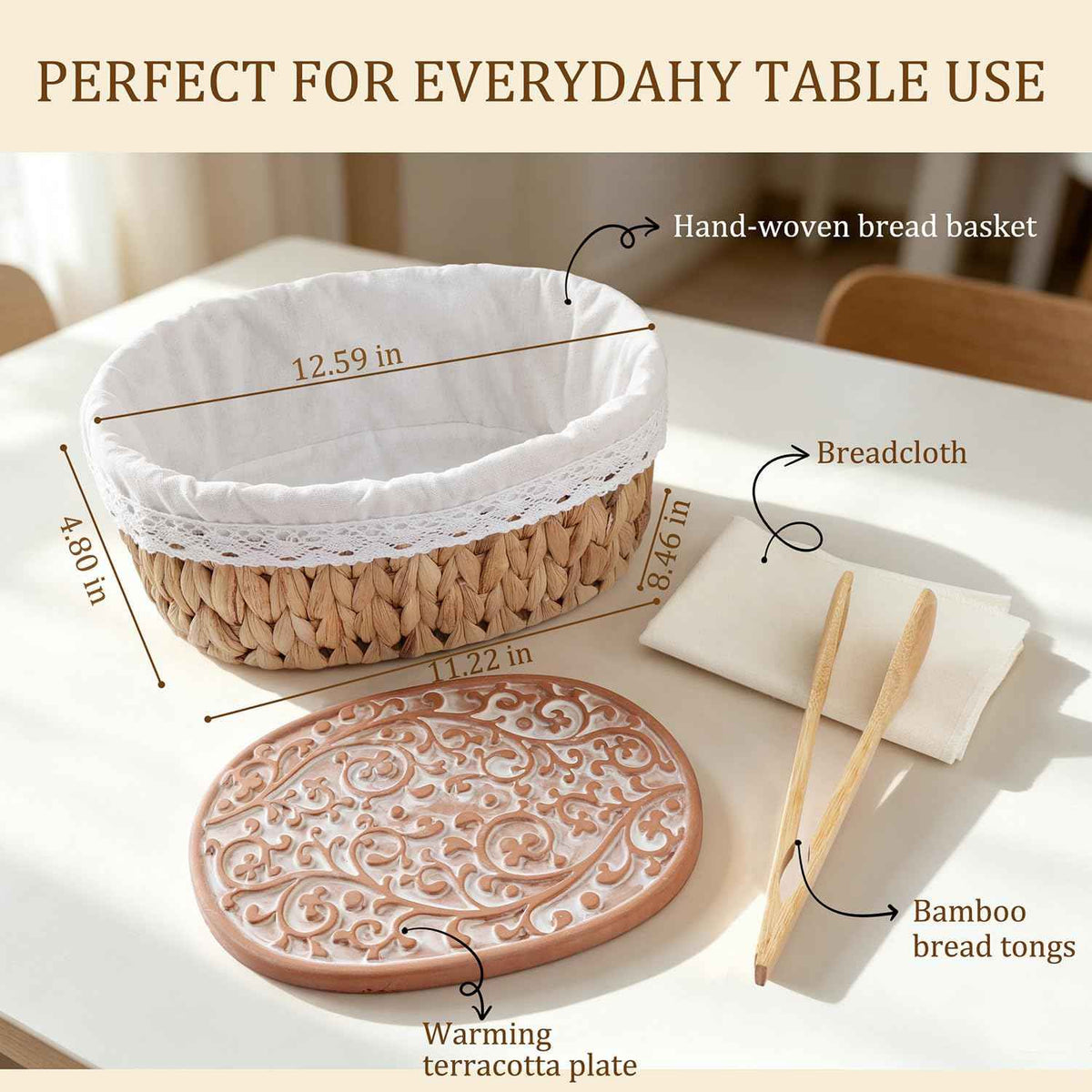 Bread Warmer Basket with Stone - Large Bread Baskets for Serving/House Warming Gifts New Home for Women/Kitchen Gifts for Bakers Hostess