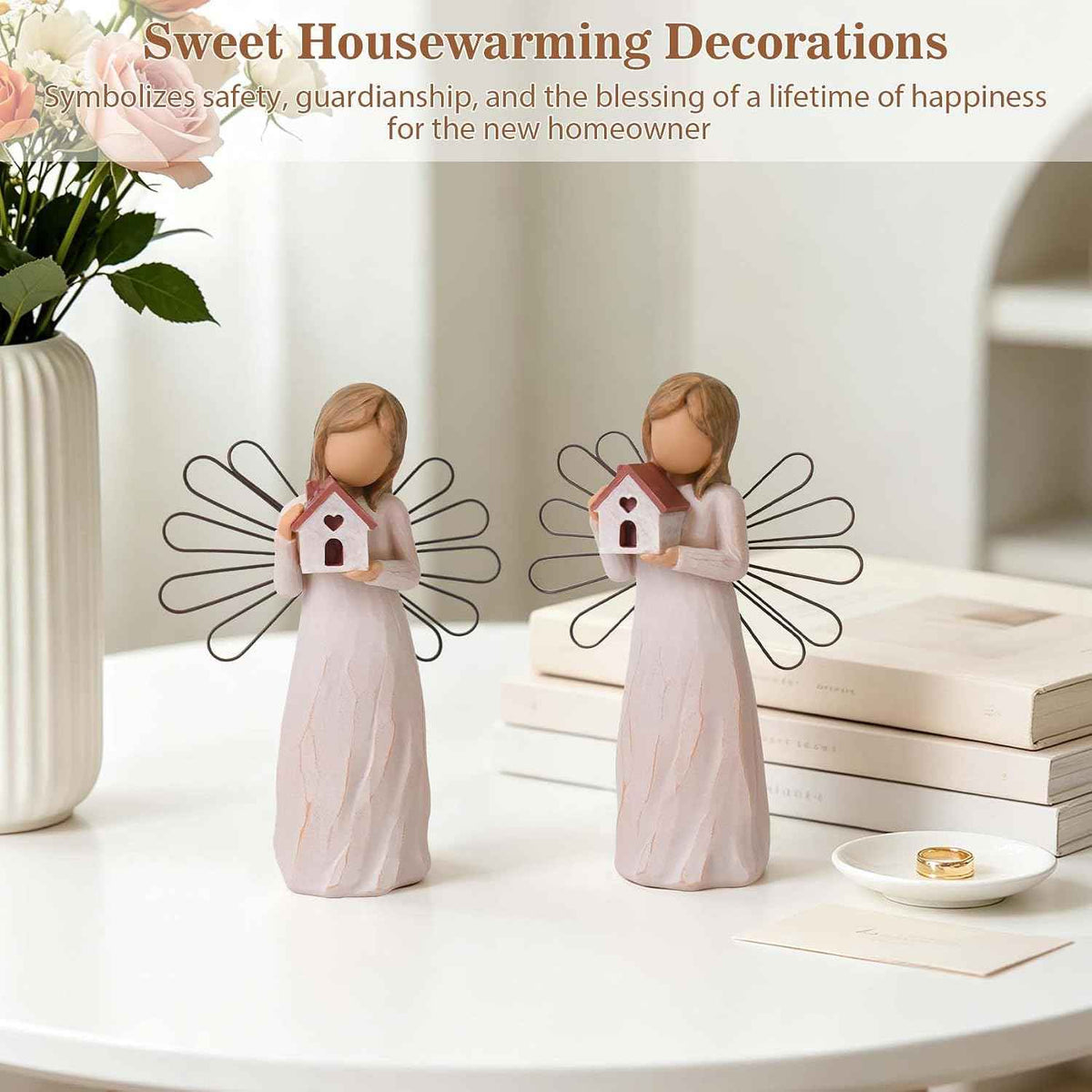 Cuayaes Housewarming Gifts New Home Guardian Angel Figurines for Women | Ideas House Warming Gifts for New Homeowner, Friend, First Time Home Buyers Presents, Housewarming Decorations Essentials