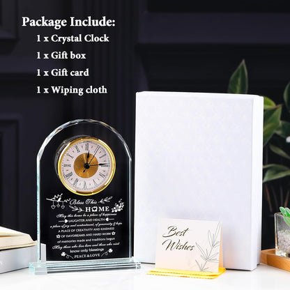 YWHL House Warming Gifts New Home Crystal Glass Clock Housewarming Gifts for Women Men Best Housewarming Gift Ideas Home for Couple Presents House Blessing Warming Gifts New Apartment