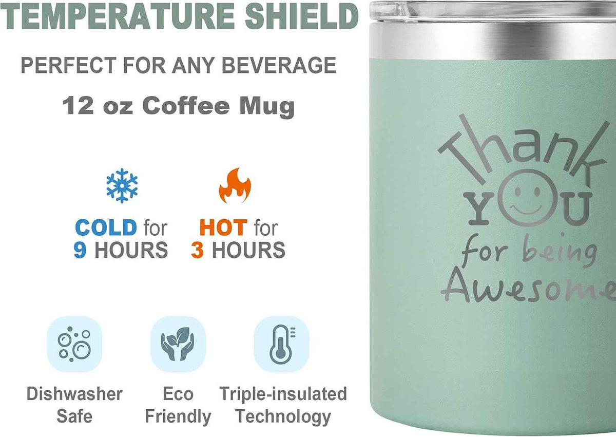DLOCCOLD Thank You Gifts for Women, Thank You for Being Awesome Coffee Mug, Coworkers Employee Appreciation, Valentines Day Gifts for Her Him, Inspirational Gift for Men Friends, Sage Green