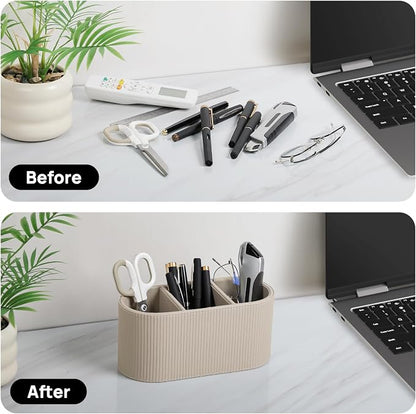 Three-Compartment Leather-Look Remote & Desk Organizer - Field & Blessing