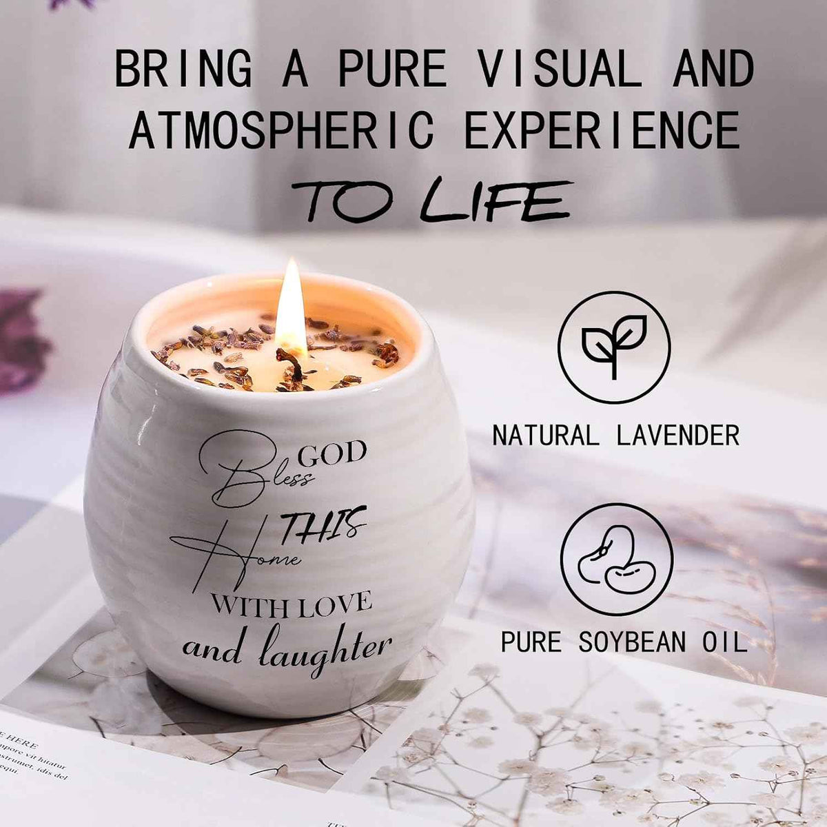 House Warming Gift, New Home Essential Lavender Candle 10oz | Housewarming Gifts, New Apartment New Home Gift Ideas for Women Men Homeowner Friend Neighbor, White Handmade Ceramic Candle