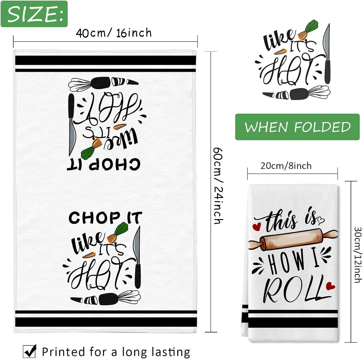 Funny Kitchen Towels and Dishcloths Sets of 4 Kitchen Towels with Sayings Egg Beater Rolling Pin Absorbent Drying Tea Dish Towel for Cooking Baking Home Decorations,18 x 28 Inch