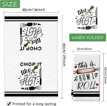 Funny Kitchen Towels and Dishcloths Sets of 4 Kitchen Towels with Sayings Egg Beater Rolling Pin Absorbent Drying Tea Dish Towel for Cooking Baking Home Decorations,18 x 28 Inch