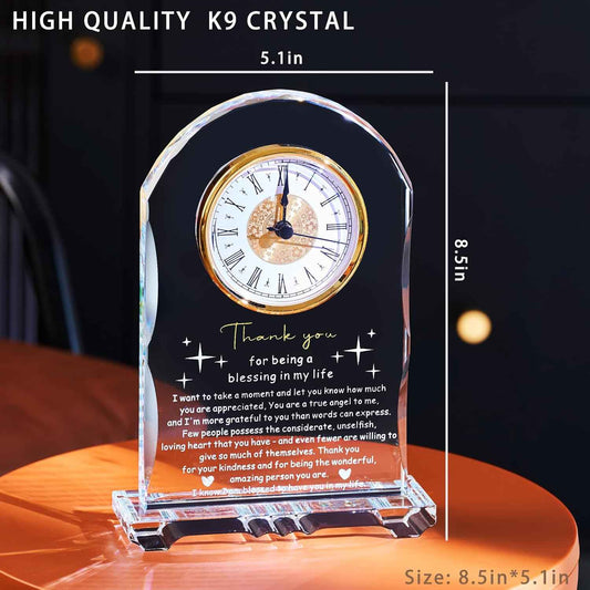 Thank You Gifts for Women Men Crystal Clock, Appreciation Clock Gift for Coworkers Friends Teachers, Inspirational Presents for Family Office Desk Clock Decor