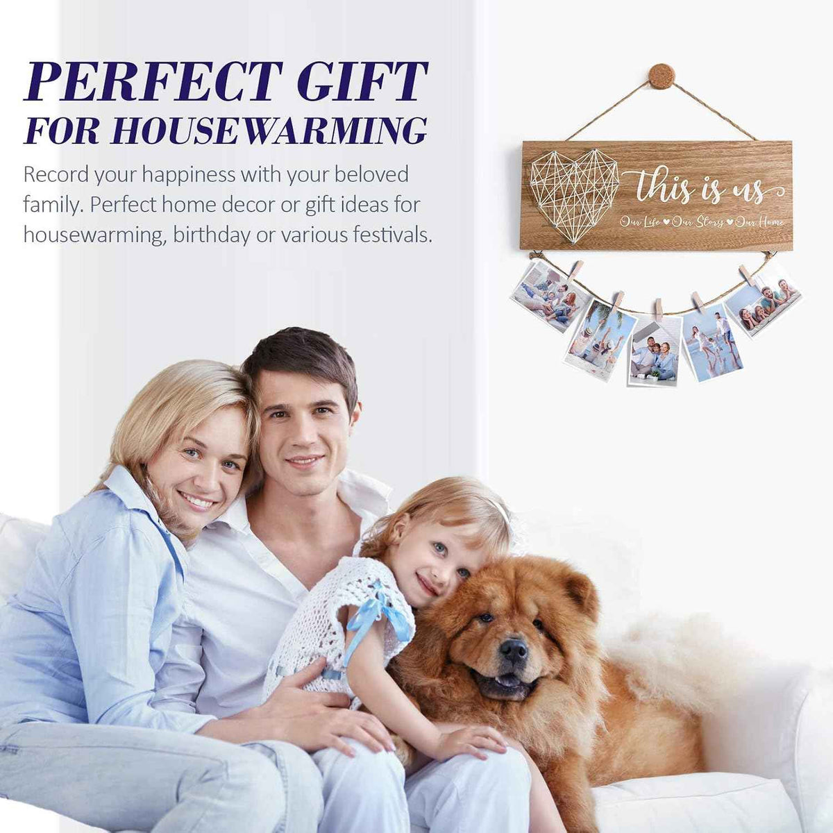 Mothers Day Gifts for Mom Women, Housewarming Gifts New Home Wall Decor Sign, This Is Us Family Picture Frame Wedding Gift for Couples Farmhouse Rustic Wood Hanging Photo Holder, Gift for New Homeowner