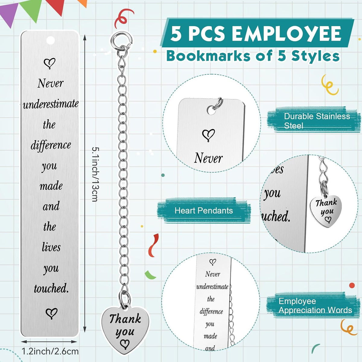 Meanplan 5 Sets Employee Appreciation Gift Bulk Thank You Team Gifts 24 oz Reusable Plastic Cups Inspirational Makeup Bags Keychains Bookmarks with Pendants for Coworker Employees Volunteer Staff