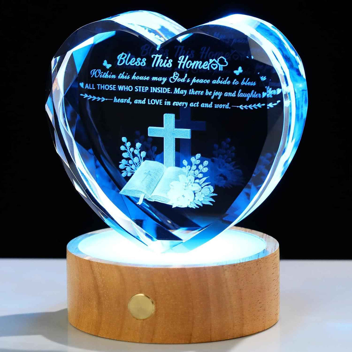 Arikyrist 3D Crystal Heart House Warming Gifts New Home Religious Blessings | Housewarming gifts, for couples women men, religious keepsake,Christian Families Decor, with wooden light base