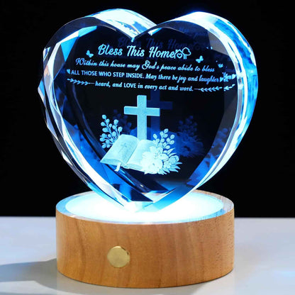 Arikyrist 3D Crystal Heart House Warming Gifts New Home Religious Blessings | Housewarming gifts, for couples women men, religious keepsake,Christian Families Decor, with wooden light base