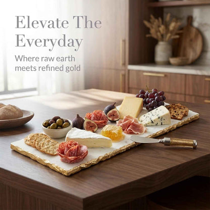 Mud Pie Marble Tray Serving Platter, Marble Riser For Kitchen Counter | Marble Serving Tray And Riser With Gold Accents For Entertaining And Decor