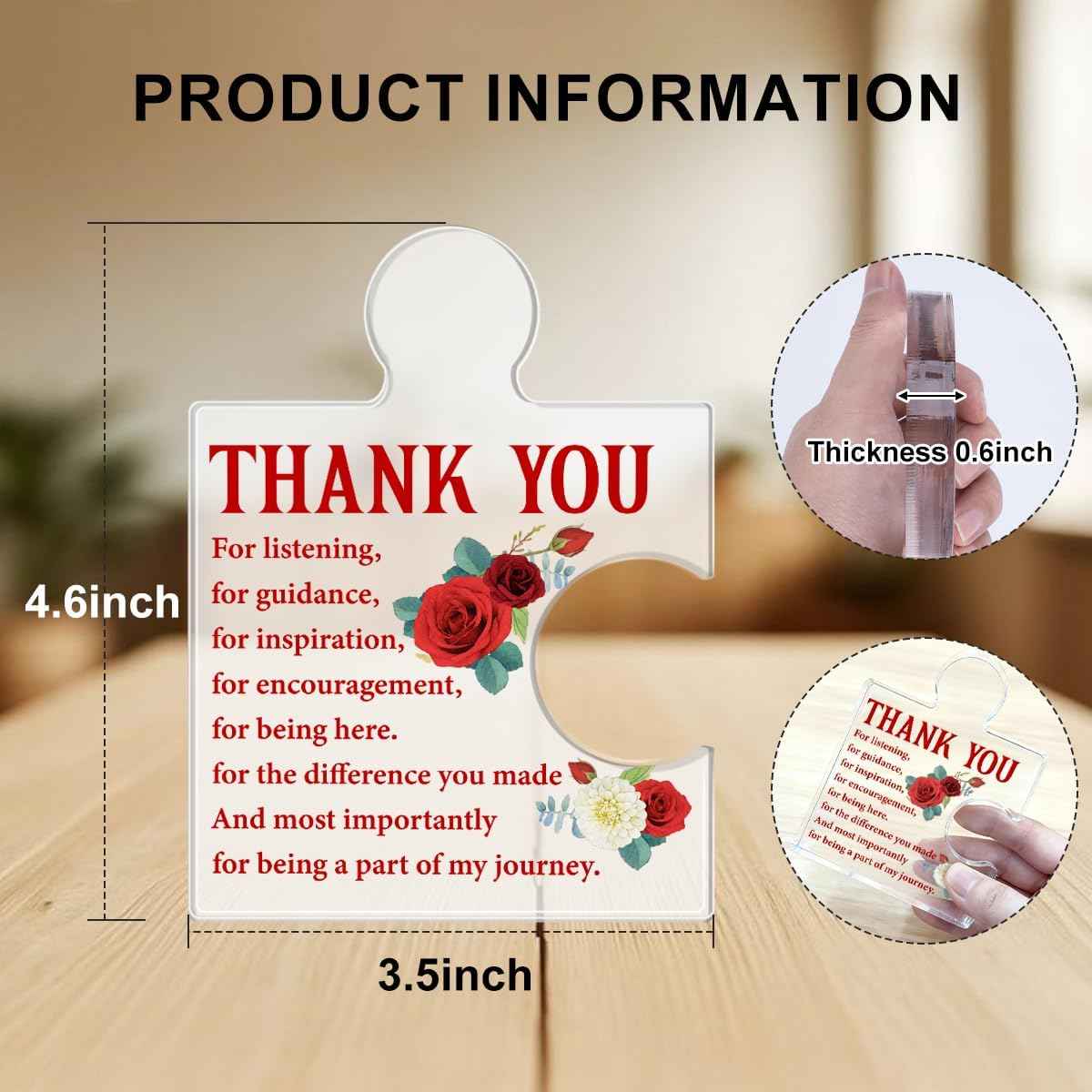 Thank You Gifts for Women, Appreciation Gifts for Coworkers Work Bestie Boss Lady Teacher Nurse, Thank You Gift Floral Acrylic Plaque Sign Home Office Decor