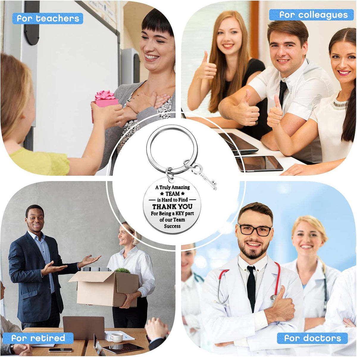 Yinkin 36 Pcs Employee Appreciation Gifts Thank You Keychain | Thank You Keychains Bulk Set, Drawstring Pouches, Cards, Ideal for Coworker Team, Office Events, Staff Thank You Rewards