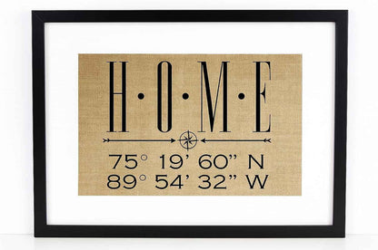Personalized Housewarming Gifts for New Home Decor, Homeowner, Wedding, Anniversary, Real Estate Closing, Latitude Longitude (8x10 or 11x14 Burlap Print)