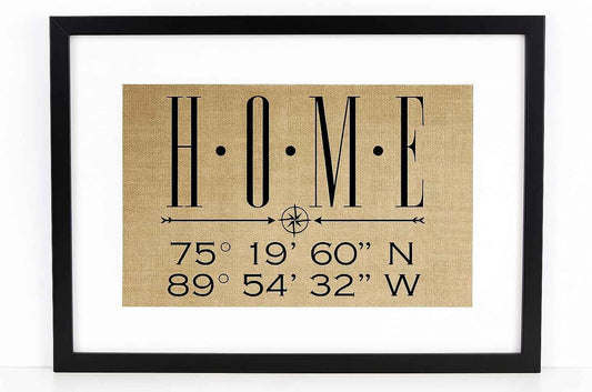 Personalized Housewarming Gifts for New Home Decor, Homeowner, Wedding, Anniversary, Real Estate Closing, Latitude Longitude (8x10 or 11x14 Burlap Print)