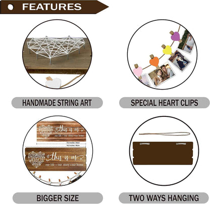 Buecasa Housewarming Gifts New Home Sign Decor - Rustic Wall Hanging Picture Frame with 6 Heart Clips -This Is Us Wall Decor 15.8x6.0 Inches