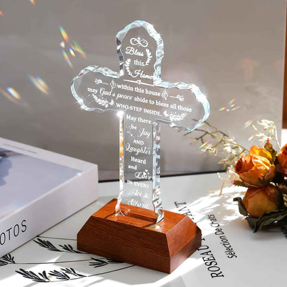 Ornalrist House Warming Gifts New Home for Women Men Glass Stand Cross | Housewarming Religious Blessing Keepsake for Him Her, New Home Gifts Ideas for New Homeowner, House Warming Present Decor