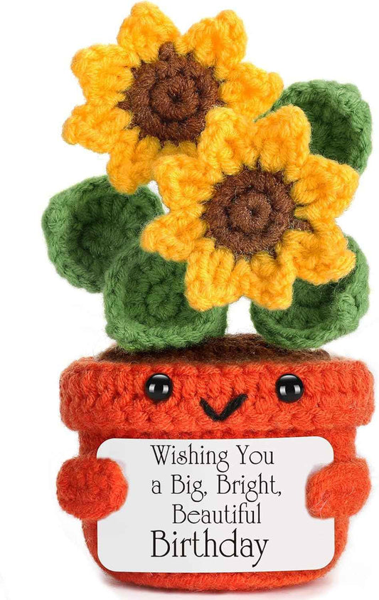 Happy Birthday Gifts for Women Men Leo Virgo Libra Scorpio Birthday Card | Best Friend Sister Wife Girlfriend 40th 50th Her Him Dad Mom Grandma Unique Funny Positive Crochet Sunflower with Birth Card