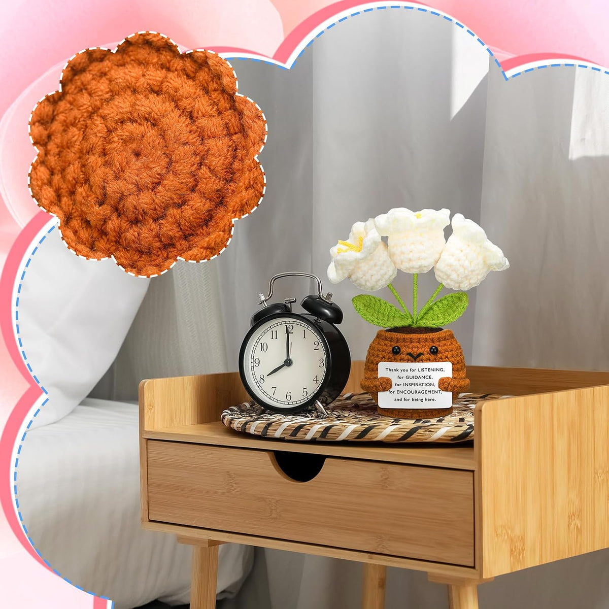 Wavwavw 6 Pcs Employee Appreciation Gifts Bulk Thank You Gifts for Team Coworkers Staff Positive Handmade Crochet Doll with Inspirational Card for Women Men Office EMS CNA(Lily of the Valley)