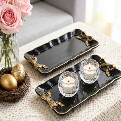 Vintage Bow Decorative Tray Set in Black