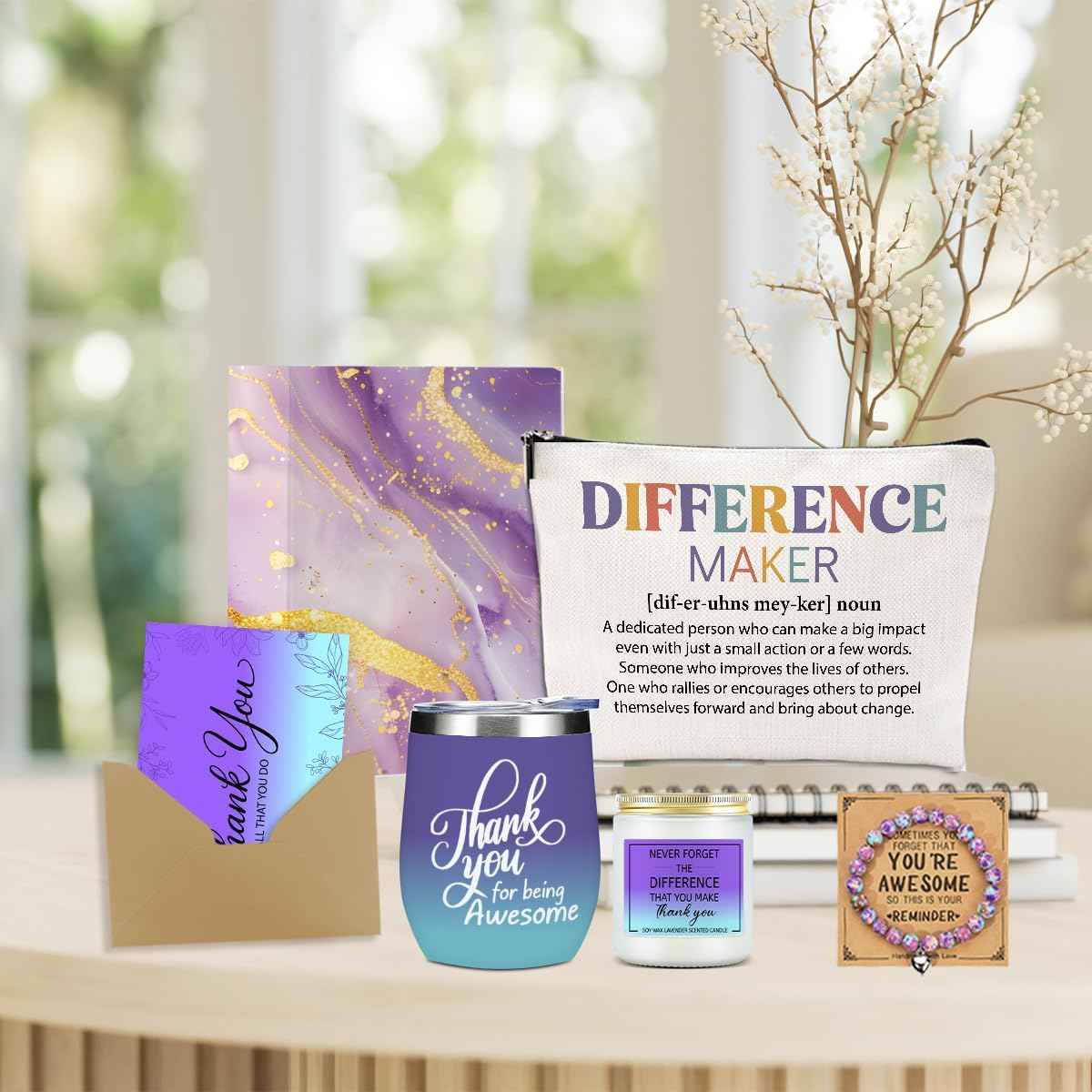 Difference Maker Gift, Thank You Gifts for Women Teacher Nurse Mom Boss Social Workers, Appreciation Gifts for Mom Friend Coworkers Employee Office Retirement Christmas Birthday Gift Basket Set