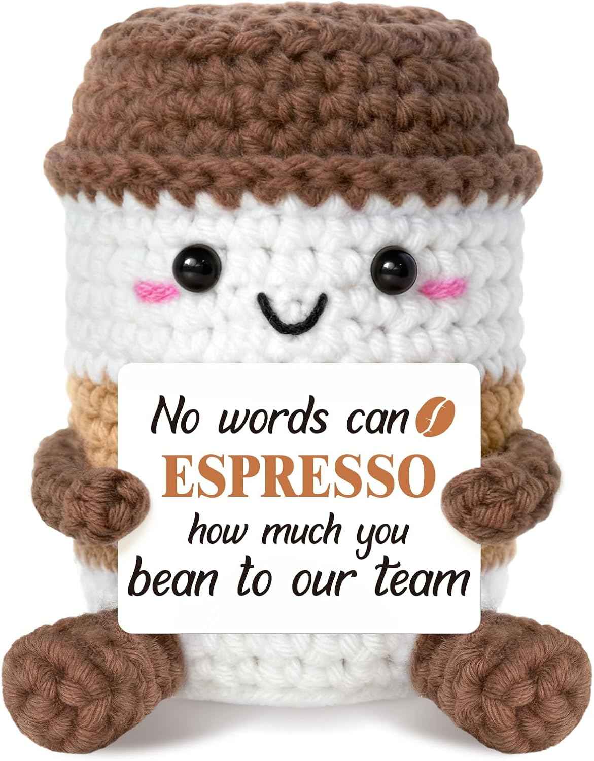 Positive Thank You Coffee Cup Crochet - Handmade Gifts for Boss/Coworkers with Card, Emotional Thank You Gift for Women/Men, Stocking Stuffers Coffee Lover Presents for Women Boss/Coworkers
