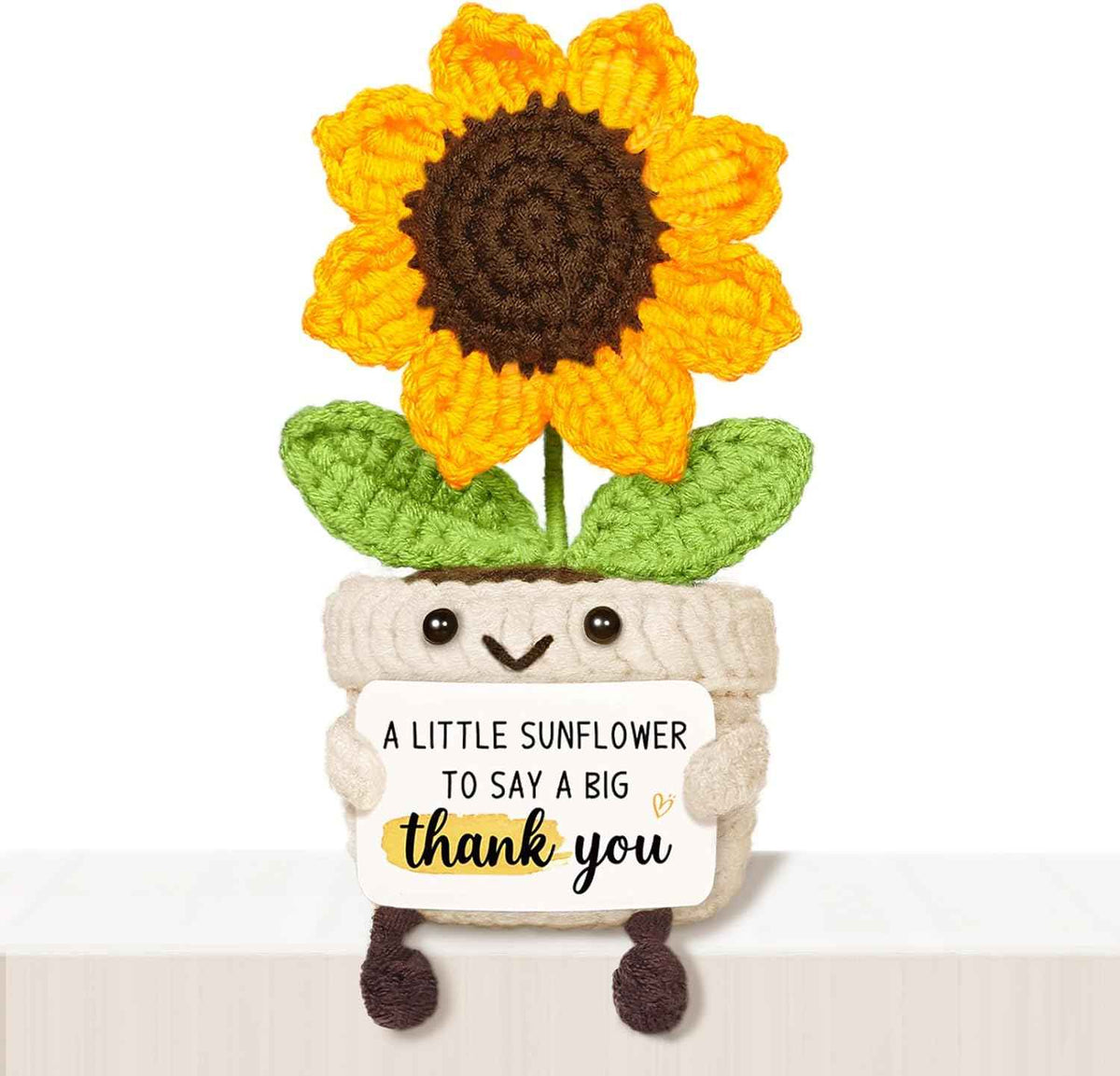 Thank You Gifts for Women Men, Handmade Positive Sunflower Crochet Decor, Cute Thank You Gift with Warm Card for Friend Family, Appreciation Gifts for Teacher Boss Coworkers Doctor Nurse
