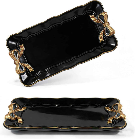 Vintage Bow Decorative Tray Set in Black