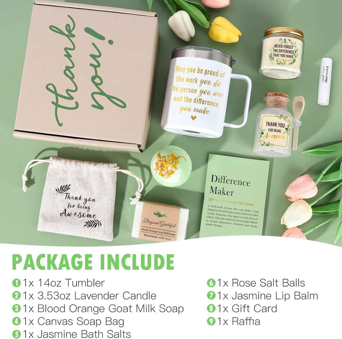 iAOVUEBY Thank You Gifts for Women, Employee Appreciation Gifts, 8PCS Thank You Gift Box with Spa Set, Difference Maker Gifts for Coworker, Teacher, Boss, Secretary, Nurse