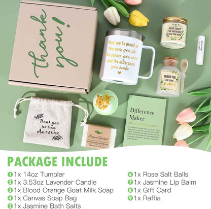 iAOVUEBY Thank You Gifts for Women, Employee Appreciation Gifts, 8PCS Thank You Gift Box with Spa Set, Difference Maker Gifts for Coworker, Teacher, Boss, Secretary, Nurse