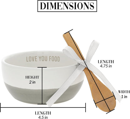 Pavilion Gift Company - Love You Food - 4.5" Bowl with 4.75" Bamboo Spoon Housewarming Appartment-Warming Hostess New Home Gift Present
