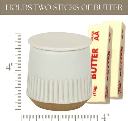 French Butter Crock Gift Set –Housewarming Gift, Gift for Foodie, Holiday Gift, Corporate Gift, Gift for Kitchen |Ceramic Butter Keeper Gift Set with Tea Towels & Olivewood Spreader in Gift Box