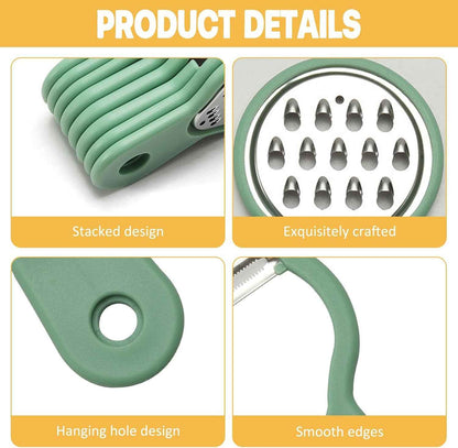 Kitchen Gadgets Set 7 Pieces, Space Saving RV Camper Kitchen Supplies, Cheese Grater, Pizza Cutter, Vegetable Shredder, Fruit Peeler, Garlic Grinder, Stackable Cooking Tools, Dishwasher Safe