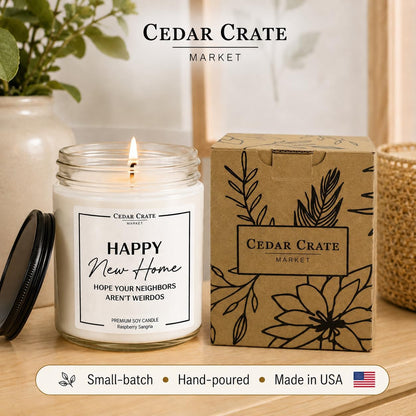 Cedar Crate Market House Warming Gifts New Home – Funny New Homeowner Candle for Women & Men, First Apartment Essentials, Closing Gift for Home Buyers – Raspberry Sangria Soy Candle, Made in USA