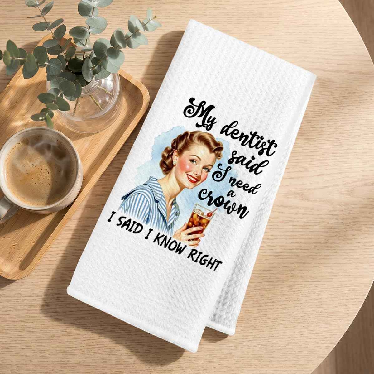Funny Kitchen Towels, Hostess Gifts for Women Reusable Tea Towels | Funny Waffle Weave Dish Drying Towel for Kitchen Home Farmhouse Decor, Ladies Gifts for Women Friend Mom 24x14 Inch