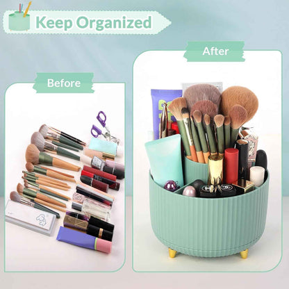 SKYDUE 360 Degree Rotating Desk Organizer, Dual-Purpose Pencil Pen Holder for Desktop, Rotating Desk Pen Organizer with 5 Slots, Pencil Cup for School, Home, Office Supplies (Bean Green)