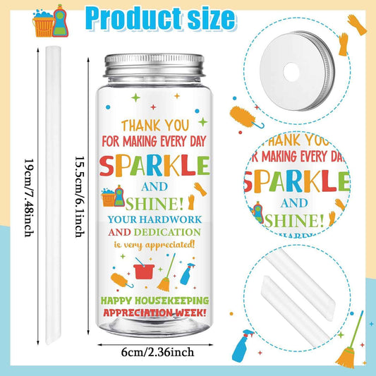 Vesici 12 Pcs Housekeeping Week Gift 14.2oz Thank You Gifts Inspirational Tumbler with Lid and Straw Plastic Reusable Tumbler Bulk Cold Drinking Cup for Women Men Coworker Stuff