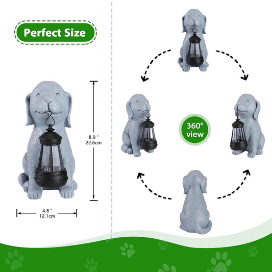 Solar Dog Garden Statue with Lantern, Outdoor Waterproof Dog Figurine Decor for Patio Yard Lawn, Birthday Garden Gifts for Women Mom Grandma, Housewarming Gift New Home