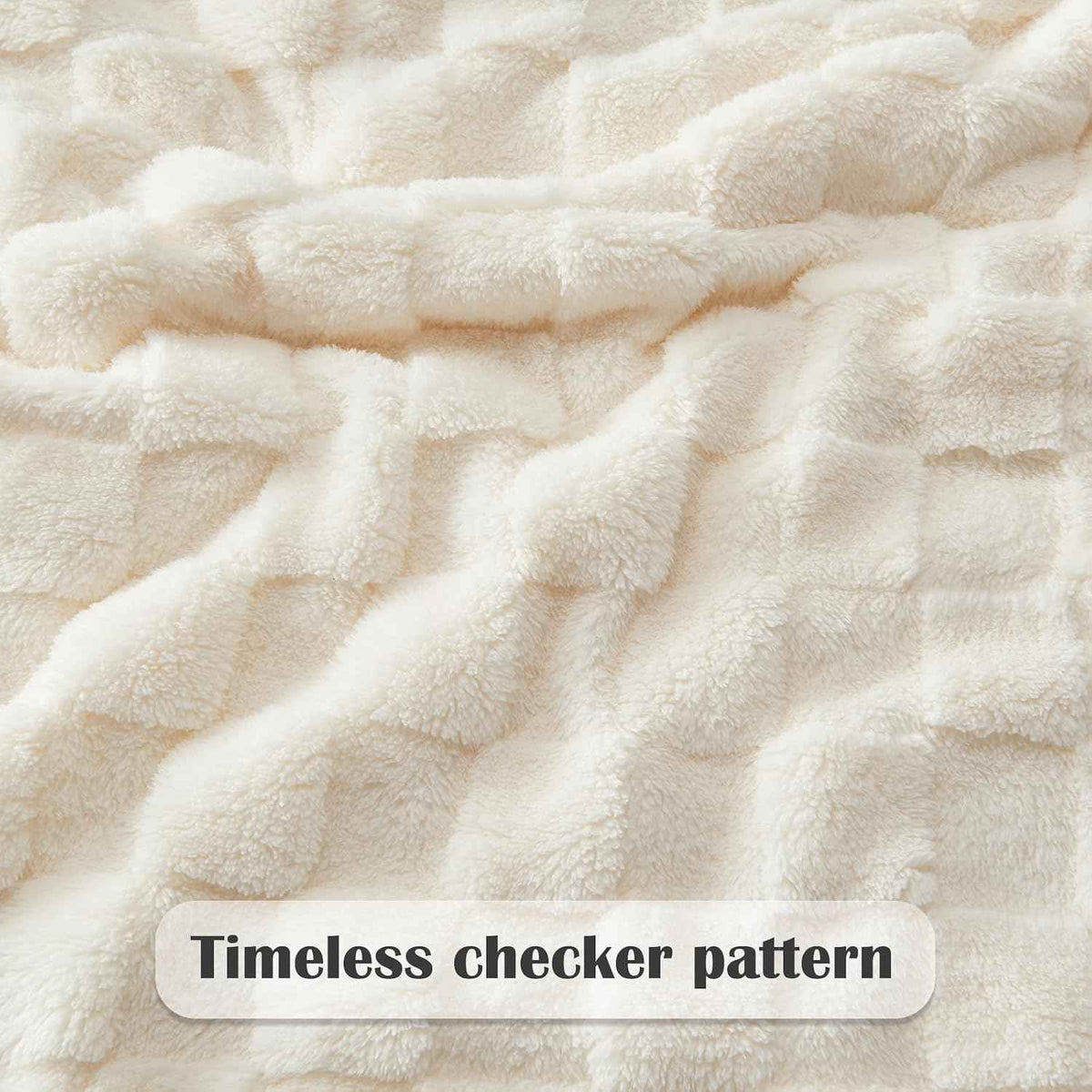 Ivory Checkered Fleece Throw Blanket