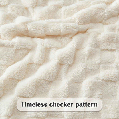 Ivory Checkered Fleece Throw Blanket