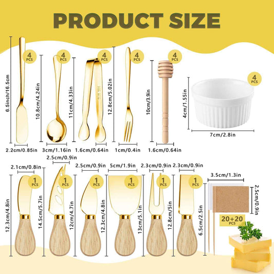 Charcuterie Boards Accessories Gold Charcuterie Utensils Cheese Butter Spreader Knife Set Small Serving Tongs Forks and Spoons Dipping Bowls Honey Dippers Toothpick Flags for Party Platter Making