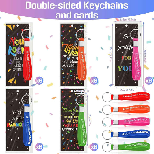 30/50 Sets Employee Appreciation Gift Inspirational Silicone Thank You Keychain Bulk for Coworker Staff Teacher Team