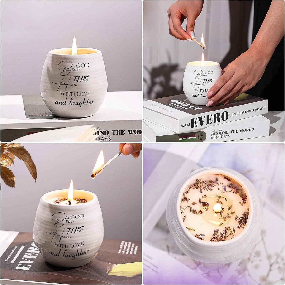 House Warming Gift, New Home Essential Lavender Candle 10oz | Housewarming Gifts, New Apartment New Home Gift Ideas for Women Men Homeowner Friend Neighbor, White Handmade Ceramic Candle