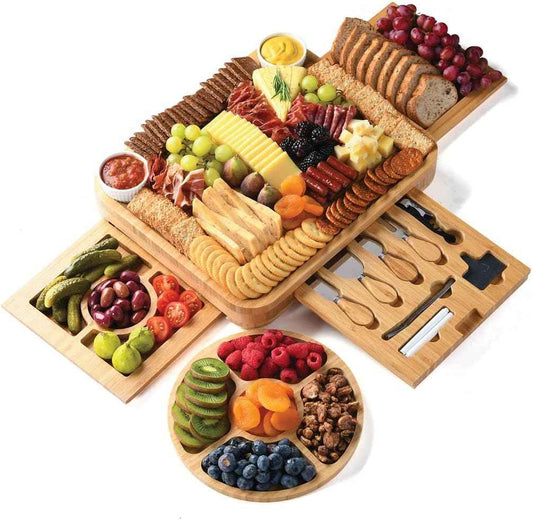 Bamboo Charcuterie Boards Gift Set - Simple Meat and Cheese Board Set with Charcuterie Board Accessories, Valentines Day Gifts, Unique House Warming Gifts New Home - Home it