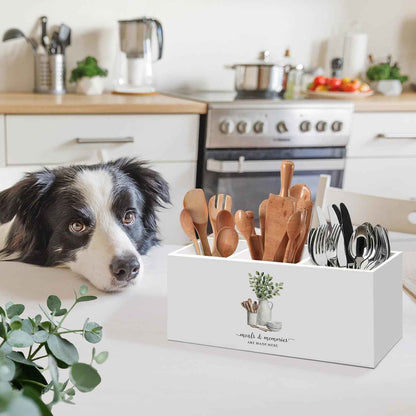 Housewarming Gifts for Women, Eucalyptus Leaves Green Kitchen Utensil Holder, Meals and Memories Are Made Here Home Desk Accessories Decor, Sage Green Utensil Holder for Kitchen Counter