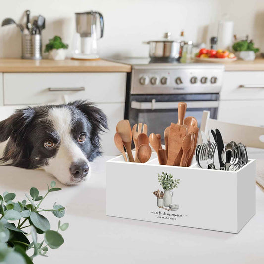 Housewarming Gifts for Women, Eucalyptus Leaves Green Kitchen Utensil Holder, Meals and Memories Are Made Here Home Desk Accessories Decor, Sage Green Utensil Holder for Kitchen Counter